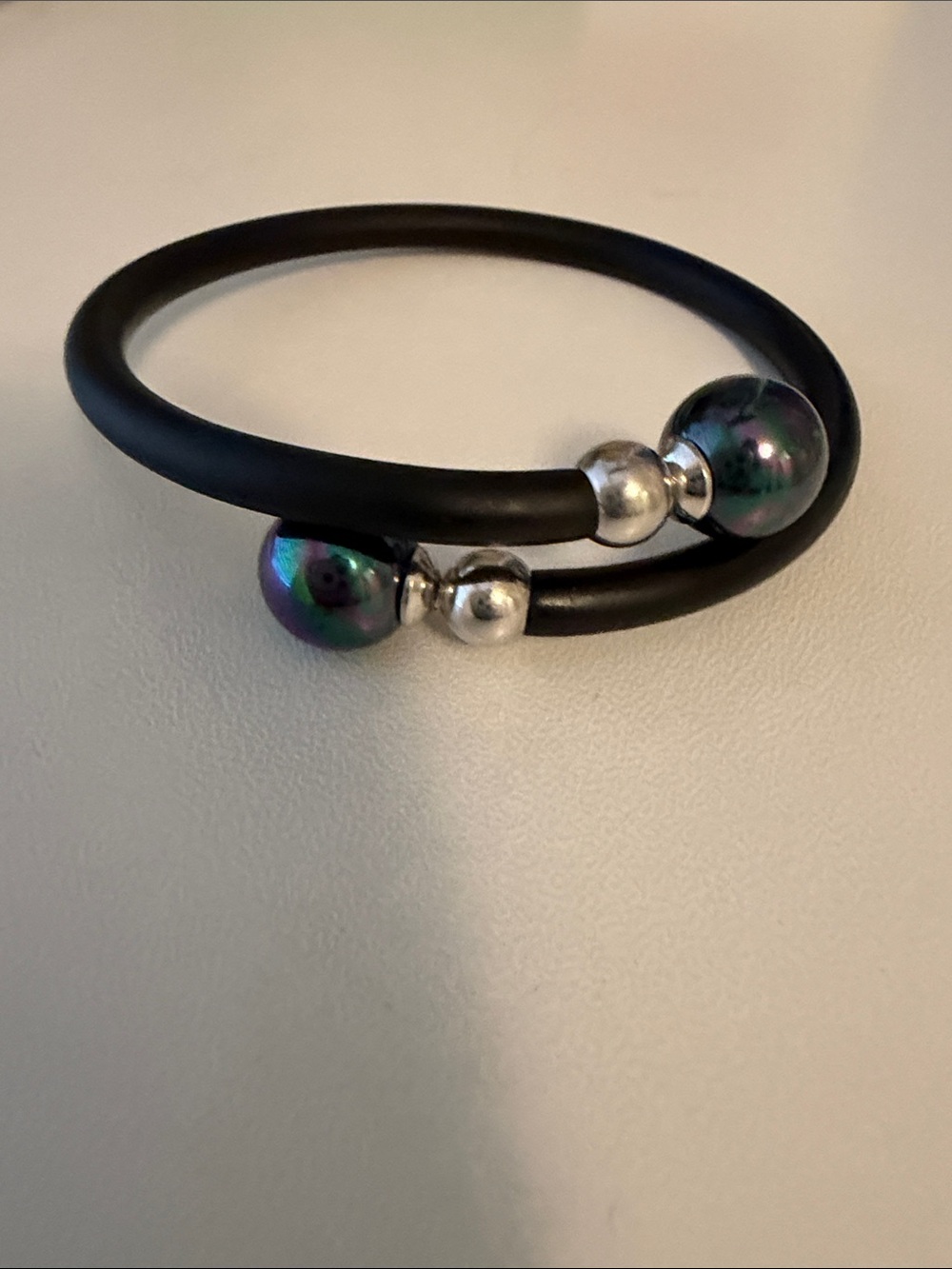 Black Coil Bracelet with Iridescent Beads
